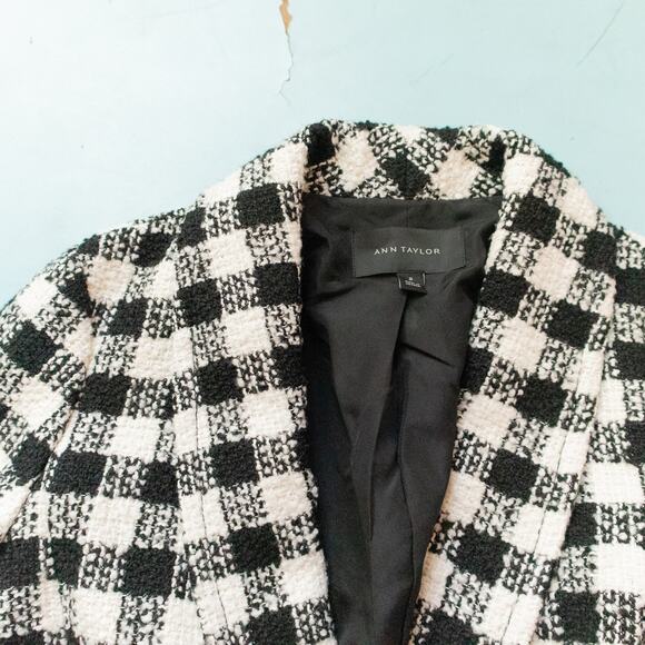Ann Taylor Checked Belted Tweed Thick Wool Blend Knit Blazer Jacket Size Medium - Picture 3 of 9